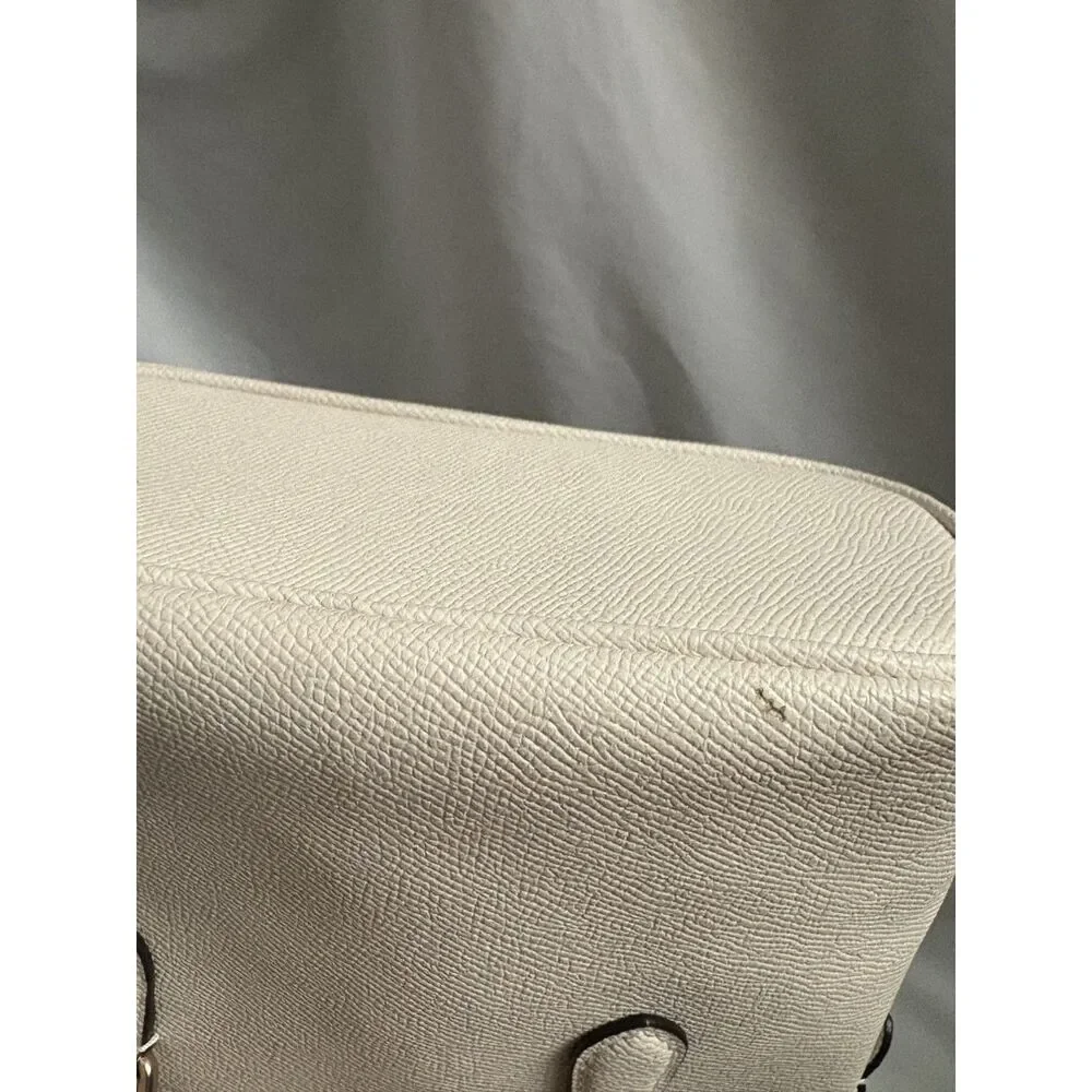 Coach Mini Gallery Bag Crossgrain Leather Chalk White with Pouch Charm and Strap